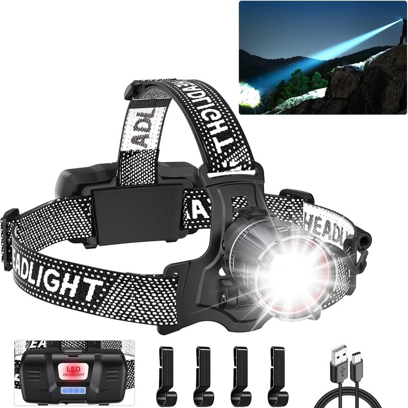 ATDOALL Super Bright LED Headlamp, High Lumen Rechargeable Head Lamp with Motion Sensor, 5 Modes, IPX5 Waterproof, 90° Adjustable, Zoomable Head Lights for Adults, Hard Hat, Outdoor, Camping - Image 1
